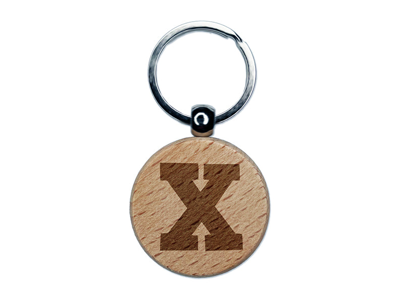 Letter X Uppercase Fun Bold Font Engraved Wood Round Keychain Tag Charm