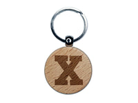 Letter X Uppercase Fun Bold Font Engraved Wood Round Keychain Tag Charm