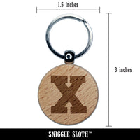 Letter X Uppercase Fun Bold Font Engraved Wood Round Keychain Tag Charm