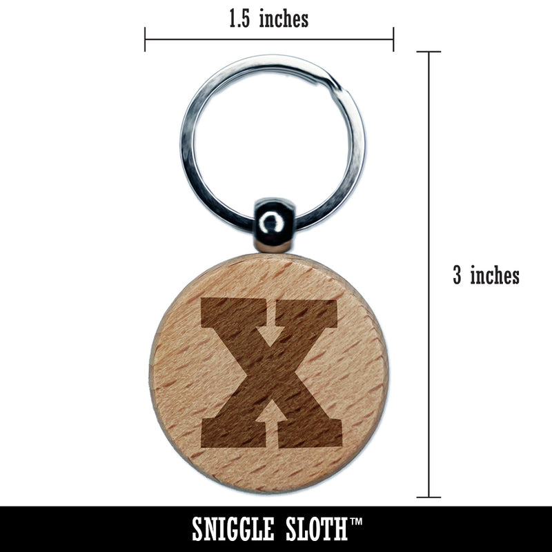 Letter X Uppercase Fun Bold Font Engraved Wood Round Keychain Tag Charm