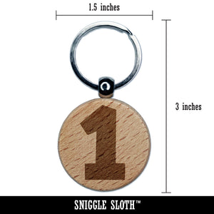 Number 1 One Fun Bold Font Engraved Wood Round Keychain Tag Charm