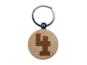 Number 4 Four Fun Bold Font Engraved Wood Round Keychain Tag Charm