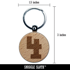 Number 4 Four Fun Bold Font Engraved Wood Round Keychain Tag Charm
