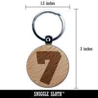 Number 7 Seven Fun Bold Font Engraved Wood Round Keychain Tag Charm