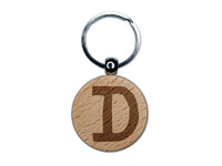 Letter D Uppercase Cute Typewriter Font Engraved Wood Round Keychain Tag Charm