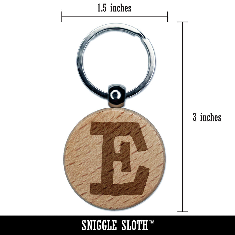 Letter E Uppercase Cute Typewriter Font Engraved Wood Round Keychain Tag Charm