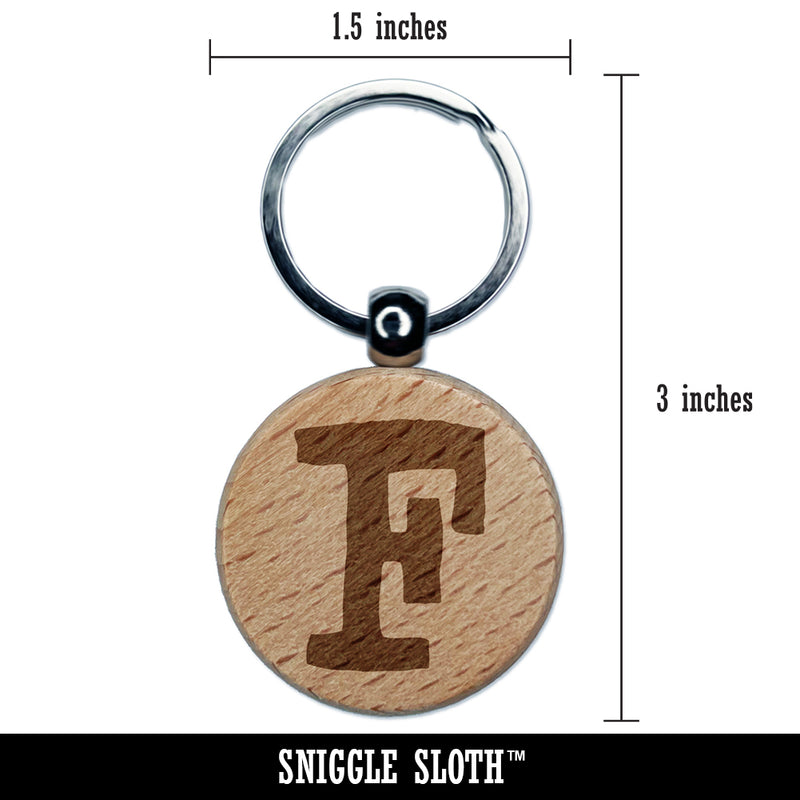 Letter F Uppercase Cute Typewriter Font Engraved Wood Round Keychain Tag Charm