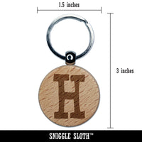 Letter H Uppercase Cute Typewriter Font Engraved Wood Round Keychain Tag Charm