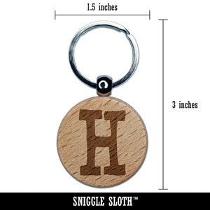 Letter H Uppercase Cute Typewriter Font Engraved Wood Round Keychain Tag Charm