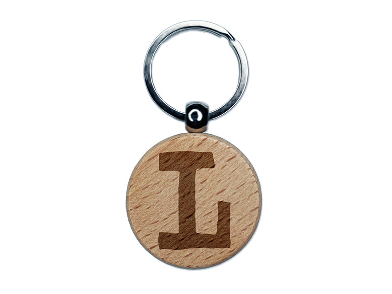 Letter L Uppercase Cute Typewriter Font Engraved Wood Round Keychain Tag Charm