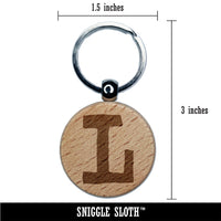 Letter L Uppercase Cute Typewriter Font Engraved Wood Round Keychain Tag Charm