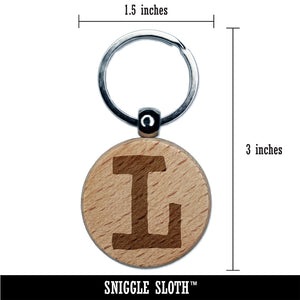 Letter L Uppercase Cute Typewriter Font Engraved Wood Round Keychain Tag Charm