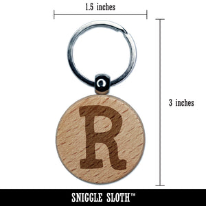 Letter R Uppercase Cute Typewriter Font Engraved Wood Round Keychain Tag Charm