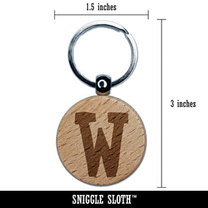 Letter W Uppercase Cute Typewriter Font Engraved Wood Round Keychain Tag Charm