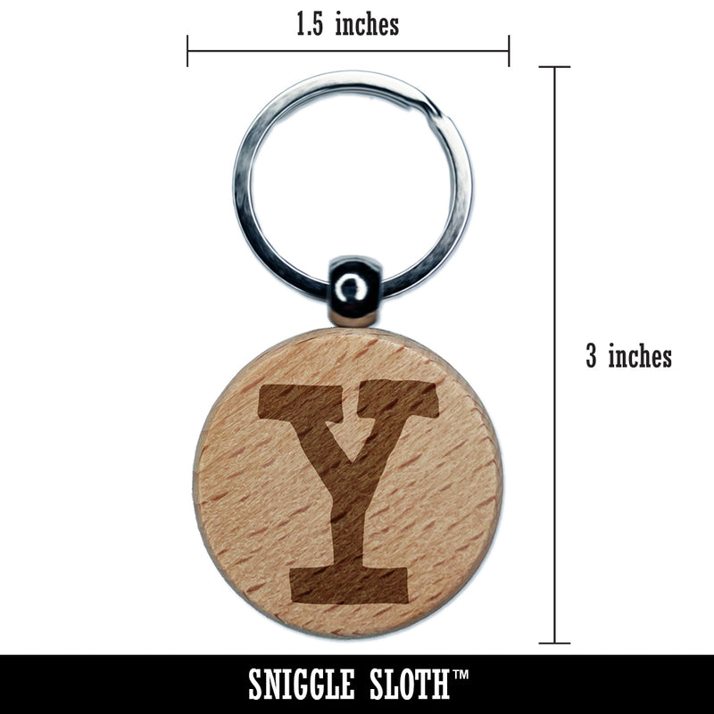 Letter Y Uppercase Cute Typewriter Font Engraved Wood Round Keychain Tag Charm