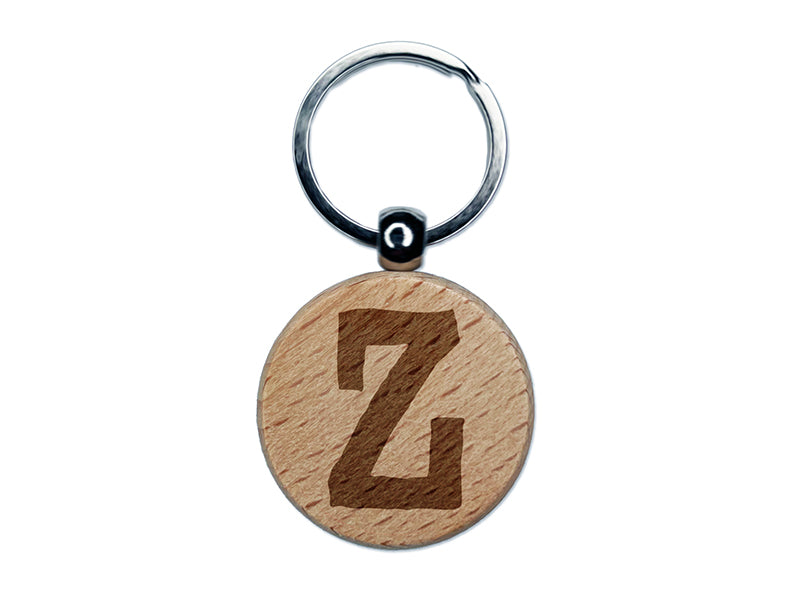 Letter Z Uppercase Cute Typewriter Font Engraved Wood Round Keychain Tag Charm