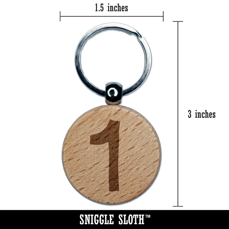 Number 1 One Cute Typewriter Font Engraved Wood Round Keychain Tag Charm