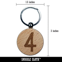 Number 4 Four Cute Typewriter Font Engraved Wood Round Keychain Tag Charm