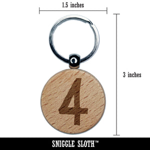 Number 4 Four Cute Typewriter Font Engraved Wood Round Keychain Tag Charm