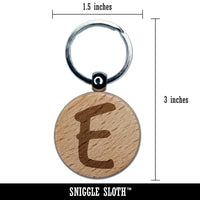 Letter E Uppercase Felt Marker Font Engraved Wood Round Keychain Tag Charm