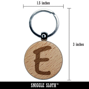 Letter E Uppercase Felt Marker Font Engraved Wood Round Keychain Tag Charm