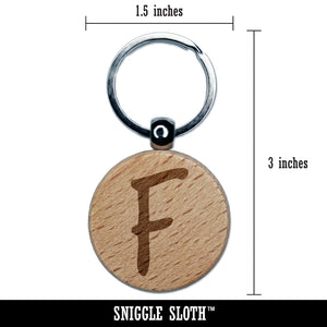Letter F Uppercase Felt Marker Font Engraved Wood Round Keychain Tag Charm