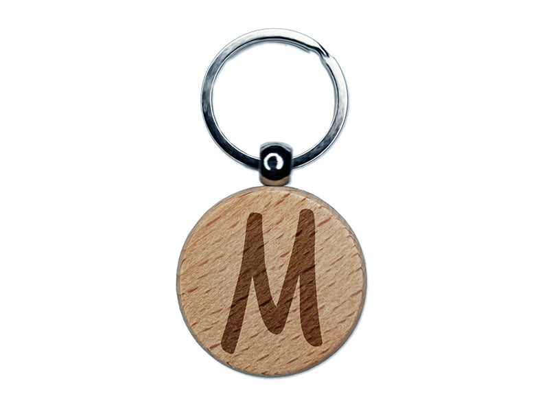 Letter M Uppercase Felt Marker Font Engraved Wood Round Keychain Tag Charm