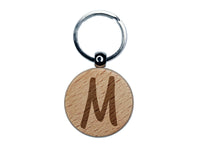 Letter M Uppercase Felt Marker Font Engraved Wood Round Keychain Tag Charm