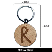 Letter R Uppercase Felt Marker Font Engraved Wood Round Keychain Tag Charm