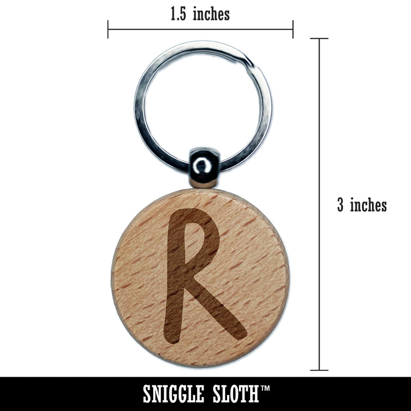 Letter R Uppercase Felt Marker Font Engraved Wood Round Keychain Tag Charm