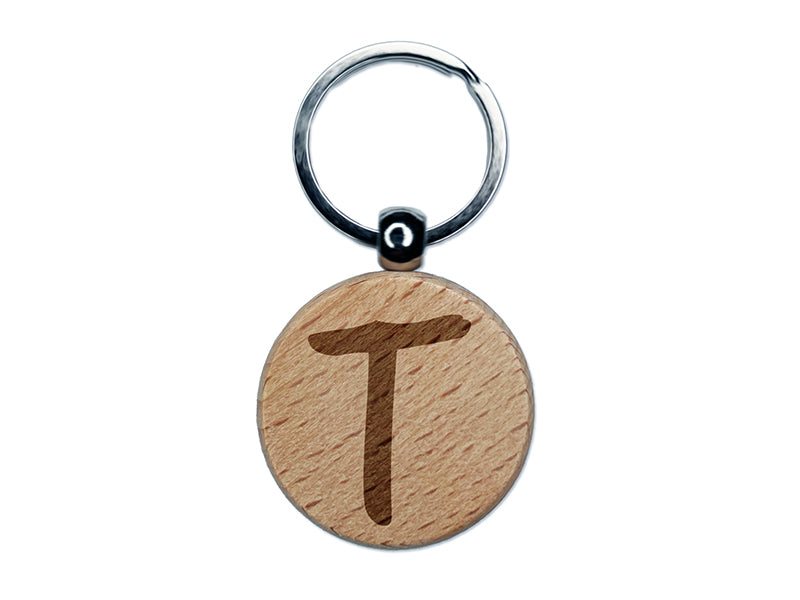 Letter T Uppercase Felt Marker Font Engraved Wood Round Keychain Tag Charm