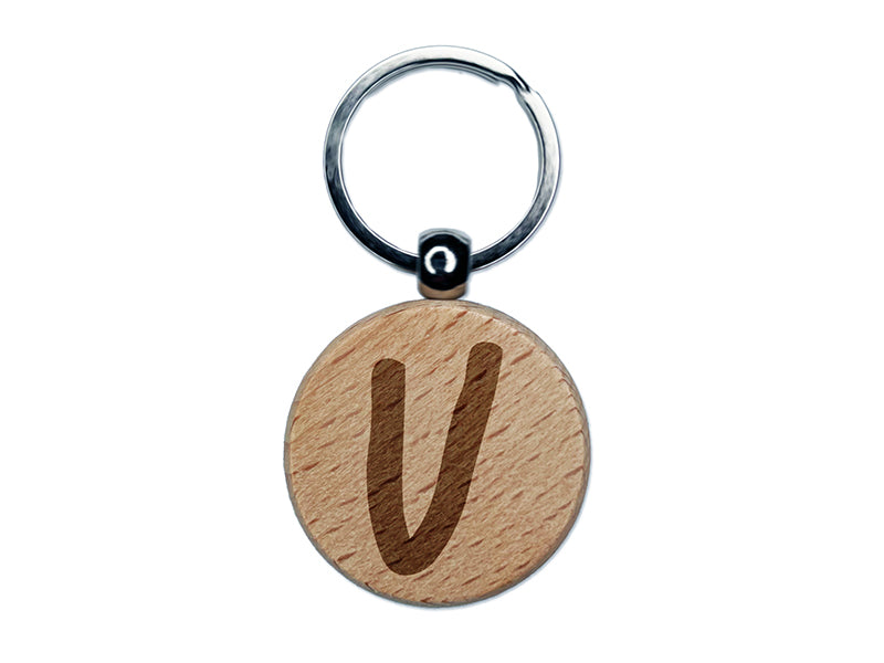 Letter U Uppercase Felt Marker Font Engraved Wood Round Keychain Tag Charm