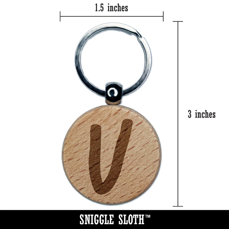 Letter U Uppercase Felt Marker Font Engraved Wood Round Keychain Tag Charm