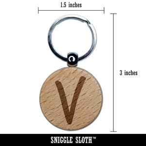 Letter V Uppercase Felt Marker Font Engraved Wood Round Keychain Tag Charm