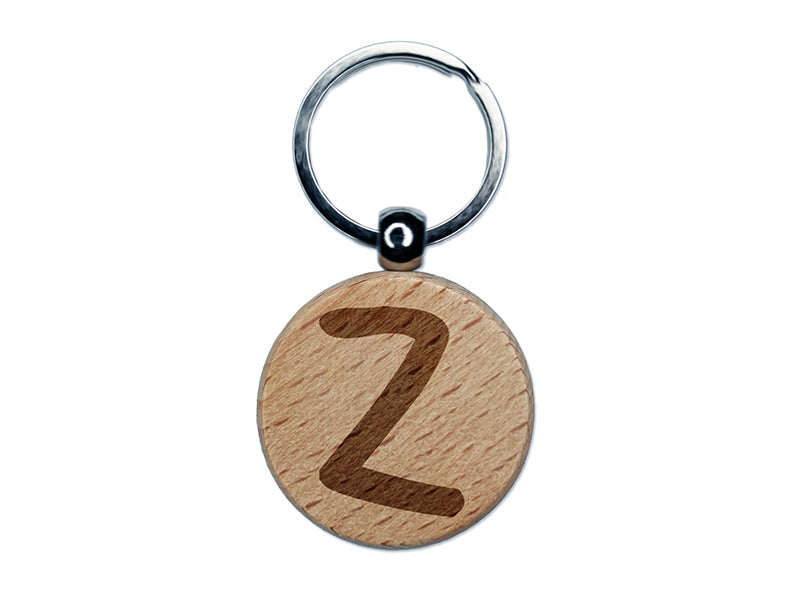 Letter Z Uppercase Felt Marker Font Engraved Wood Round Keychain Tag Charm