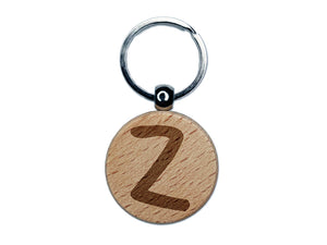 Letter Z Uppercase Felt Marker Font Engraved Wood Round Keychain Tag Charm
