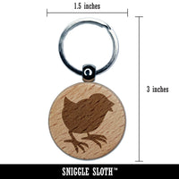 Baby Chick Chicken Standing Solid Engraved Wood Round Keychain Tag Charm