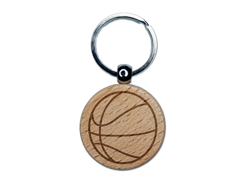 Basketball Sport Engraved Wood Round Keychain Tag Charm
