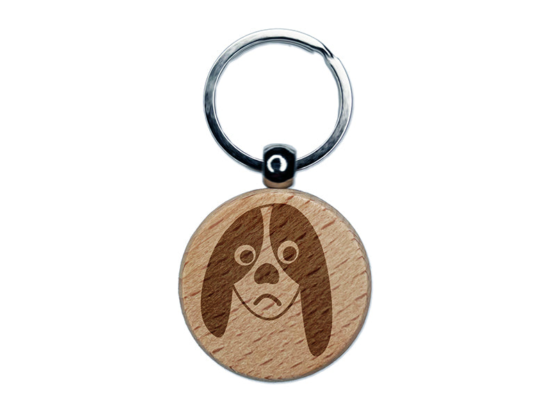 Bored Basset Hound Face Engraved Wood Round Keychain Tag Charm