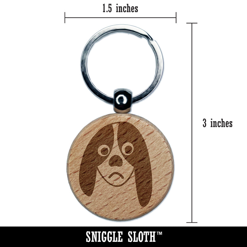 Bored Basset Hound Face Engraved Wood Round Keychain Tag Charm