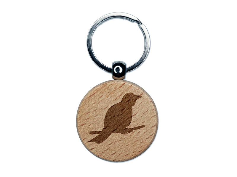 Canary Bird on Branch Solid Engraved Wood Round Keychain Tag Charm