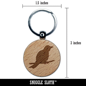 Canary Bird on Branch Solid Engraved Wood Round Keychain Tag Charm