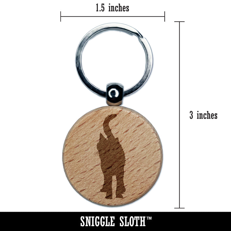 Cat Walking Solid Engraved Wood Round Keychain Tag Charm