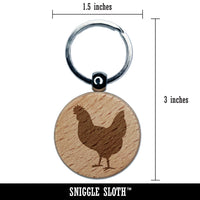 Chicken Standing Solid Engraved Wood Round Keychain Tag Charm