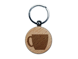 Coffee Mug Cup Solid Engraved Wood Round Keychain Tag Charm