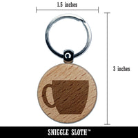 Coffee Mug Cup Solid Engraved Wood Round Keychain Tag Charm