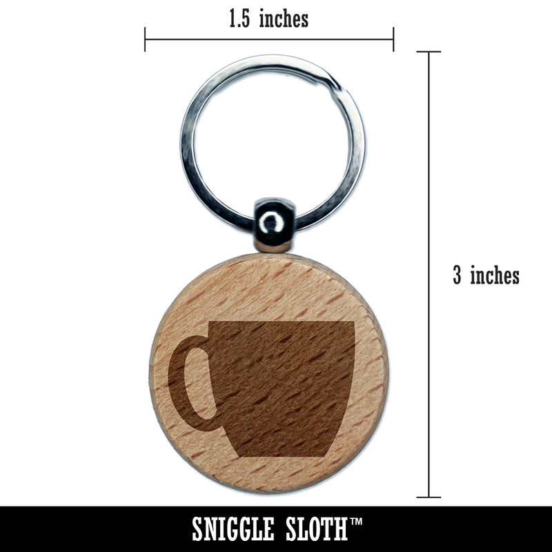Coffee Mug Cup Solid Engraved Wood Round Keychain Tag Charm