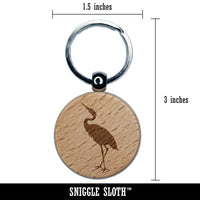 Crane Standing Solid Engraved Wood Round Keychain Tag Charm