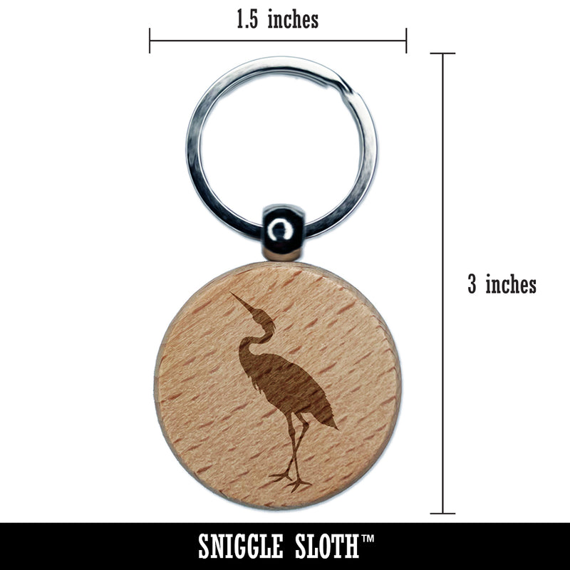 Crane Standing Solid Engraved Wood Round Keychain Tag Charm