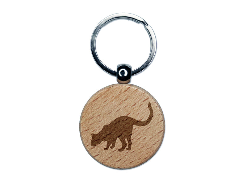 Curious Cat Solid Engraved Wood Round Keychain Tag Charm